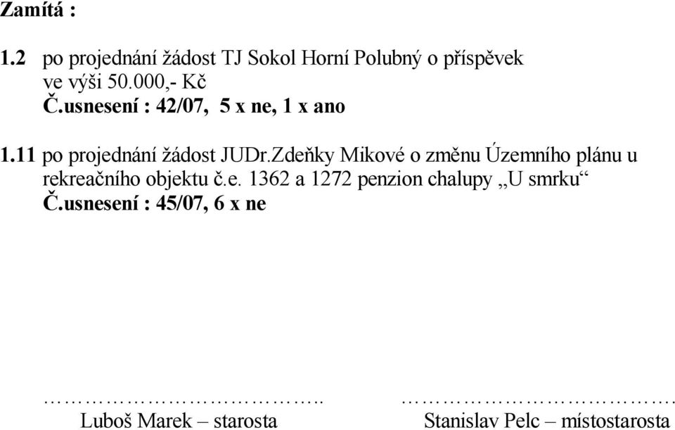 Zde ky Mikové o zm nu Územního plánu u rekrea ního objektu.e. 1362 a 1272 penzion chalupy U smrku.