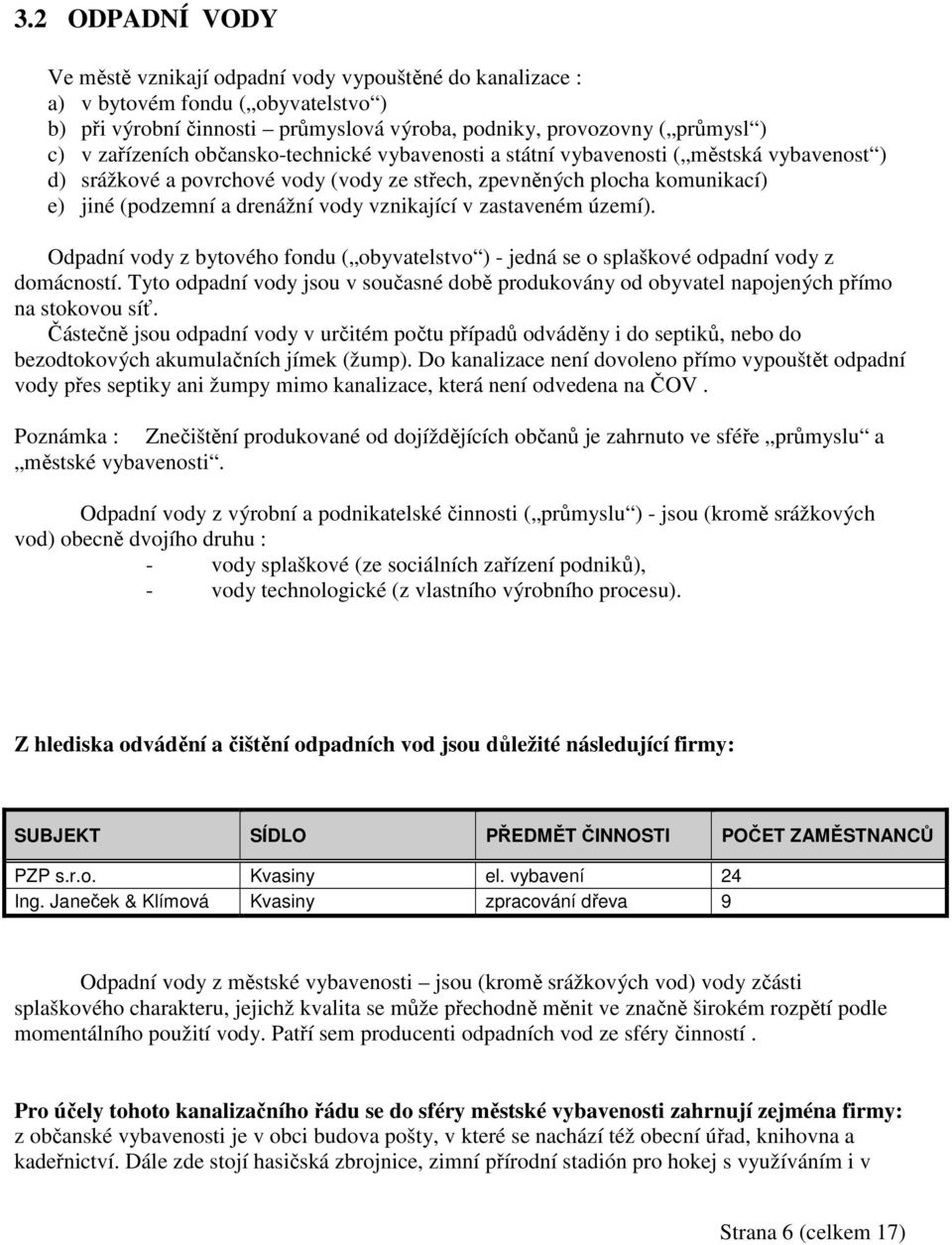 vznikající v zastaveném území). Odpadní vody z bytového fondu ( obyvatelstvo ) - jedná se o splaškové odpadní vody z domácností.