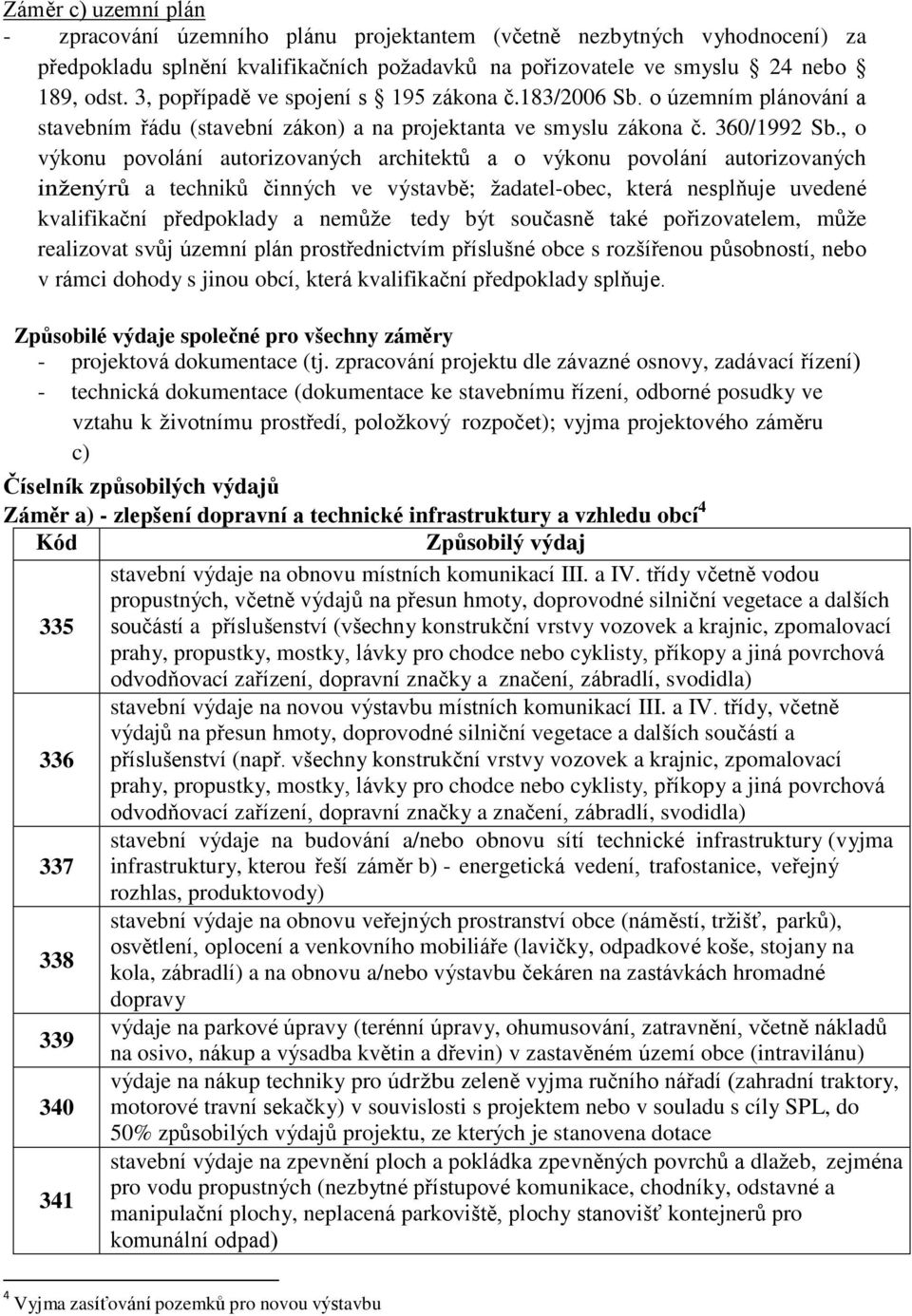 , o výkonu povolání autorizovaných architektů a o výkonu povolání autorizovaných inženýrů a techniků činných ve výstavbě; žadatel-obec, která nesplňuje uvedené kvalifikační předpoklady a nemůže tedy