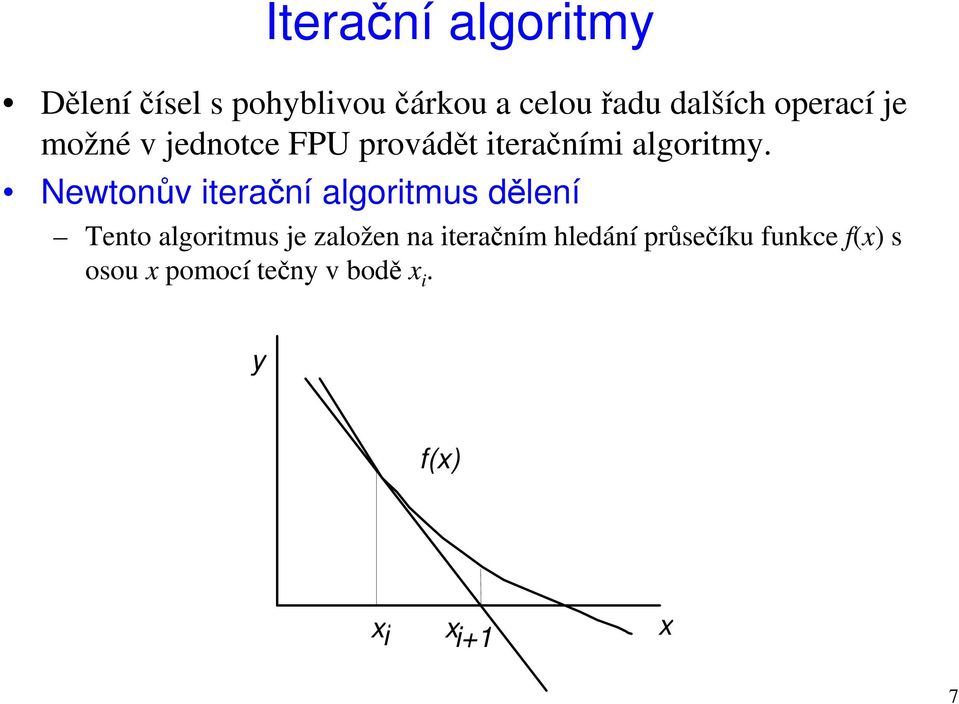 Newtonův iterační algoritmus dělení Tento algoritmus je založen na