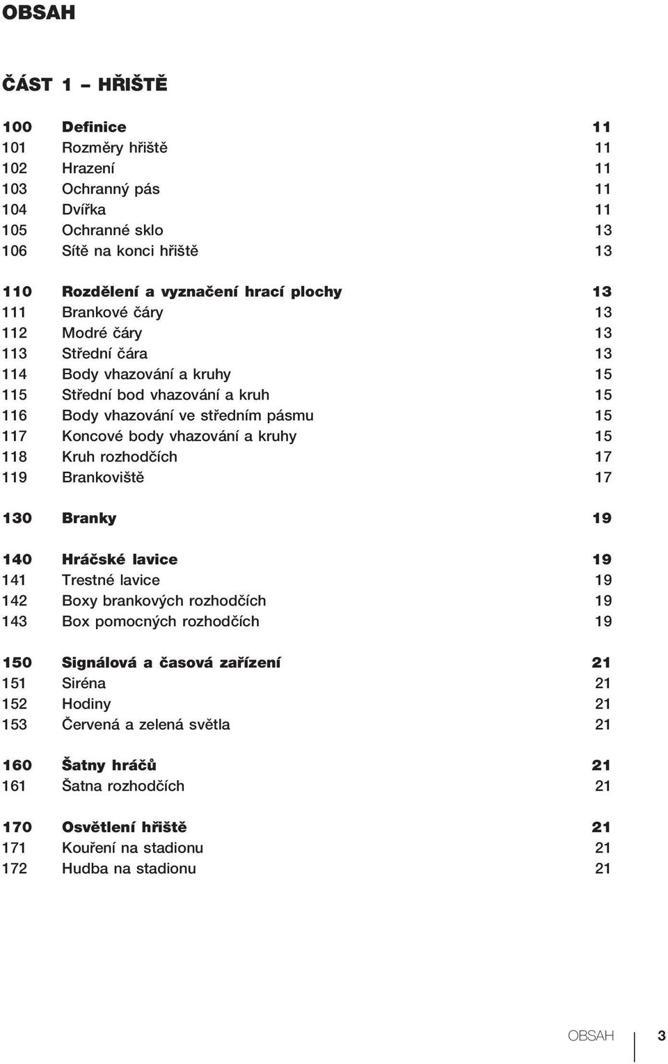 kruhy 15 118 Kruh rozhodčích 17 119 Brankoviště 17 130 Branky 19 140 Hráčské lavice 19 141 Trestné lavice 19 142 Boxy brankových rozhodčích 19 143 Box pomocných rozhodčích 19 150 Signálová a