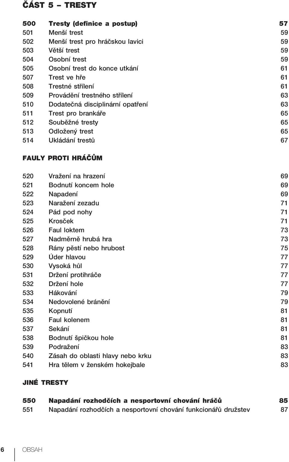 FAULY PROTI HRÁČŮM 520 Vražení na hrazení 69 521 Bodnutí koncem hole 69 522 Napadení 69 523 Naražení zezadu 71 524 Pád pod nohy 71 525 Krosček 71 526 Faul loktem 73 527 Nadměrně hrubá hra 73 528 Rány