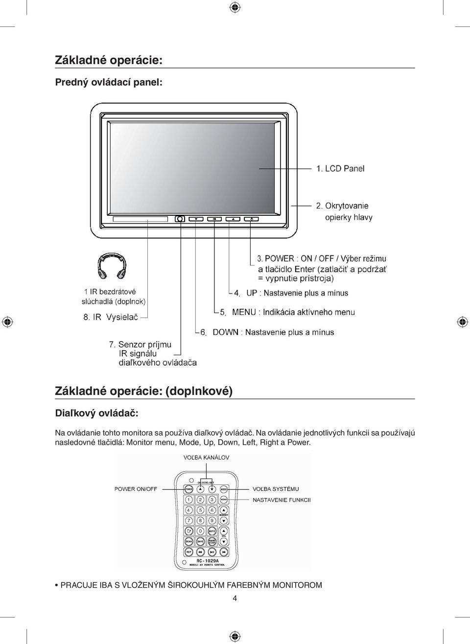 Na ovládanie jednotlivých funkcii sa používajú nasledovné tlačidlá: Monitor