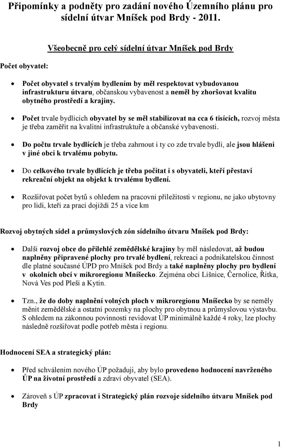 kvalitu obytného prostředí a krajiny. Počet trvale bydlících obyvatel by se měl stabilizovat na cca 6 tisících, rozvoj města je třeba zaměřit na kvalitní infrastruktuře a občanské vybavenosti.