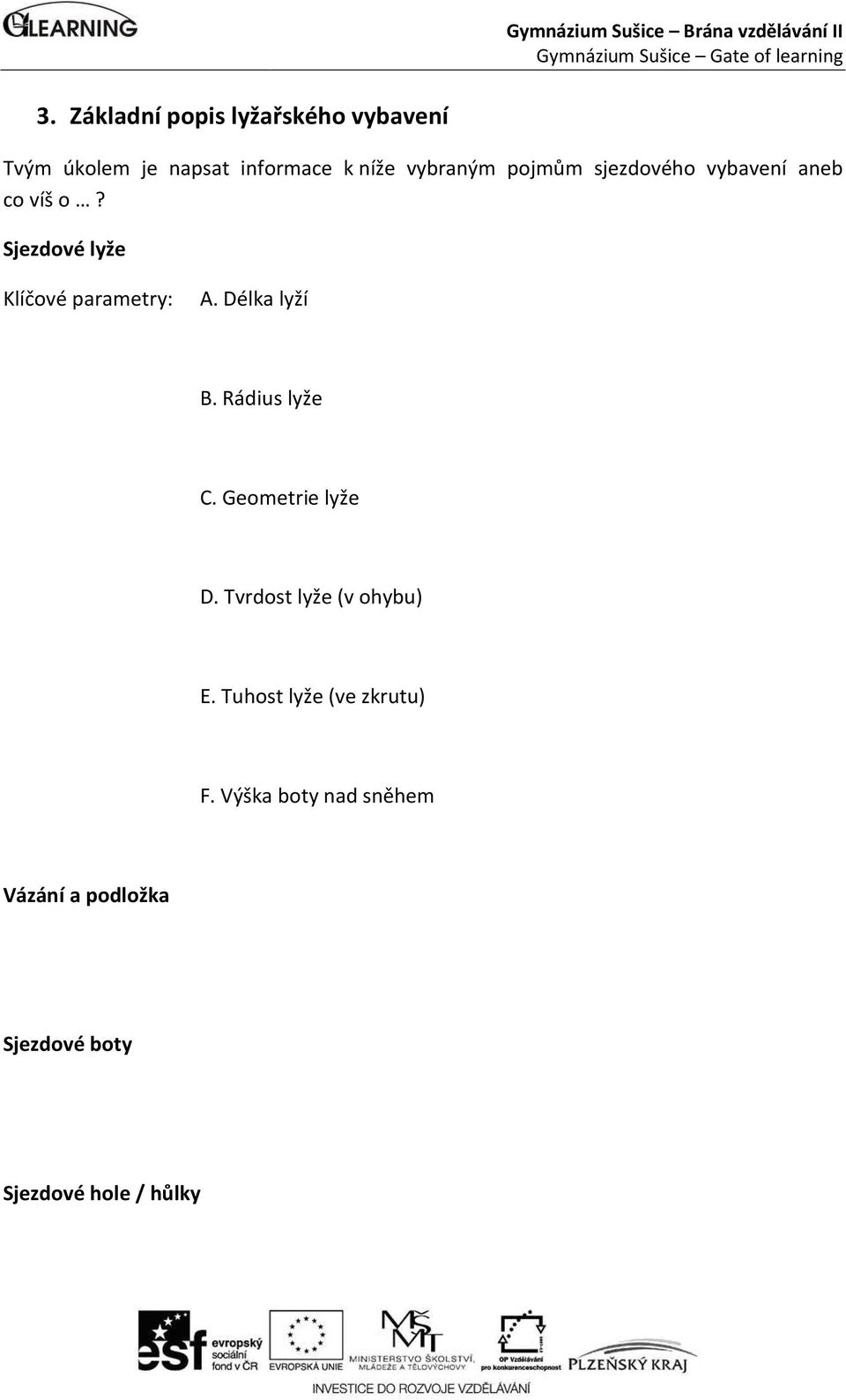 Sjezdové lyže Klíčové parametry: A. Délka lyží B. Rádius lyže C. Geometrie lyže D.