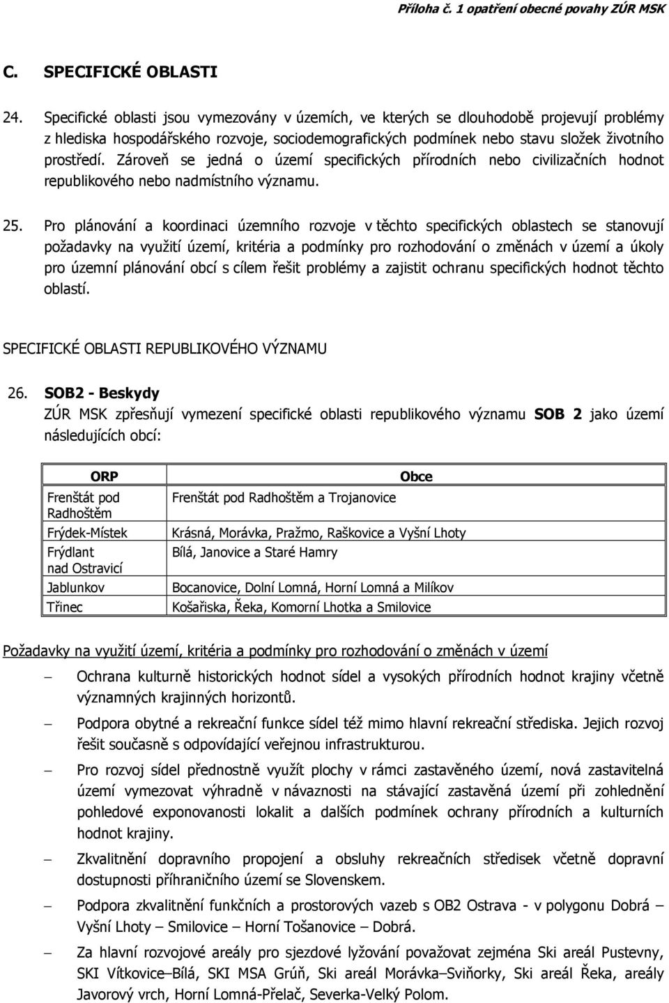 Zároveň se jedná o území specifických přírodních nebo civilizačních hodnot republikového nebo nadmístního významu. 25.