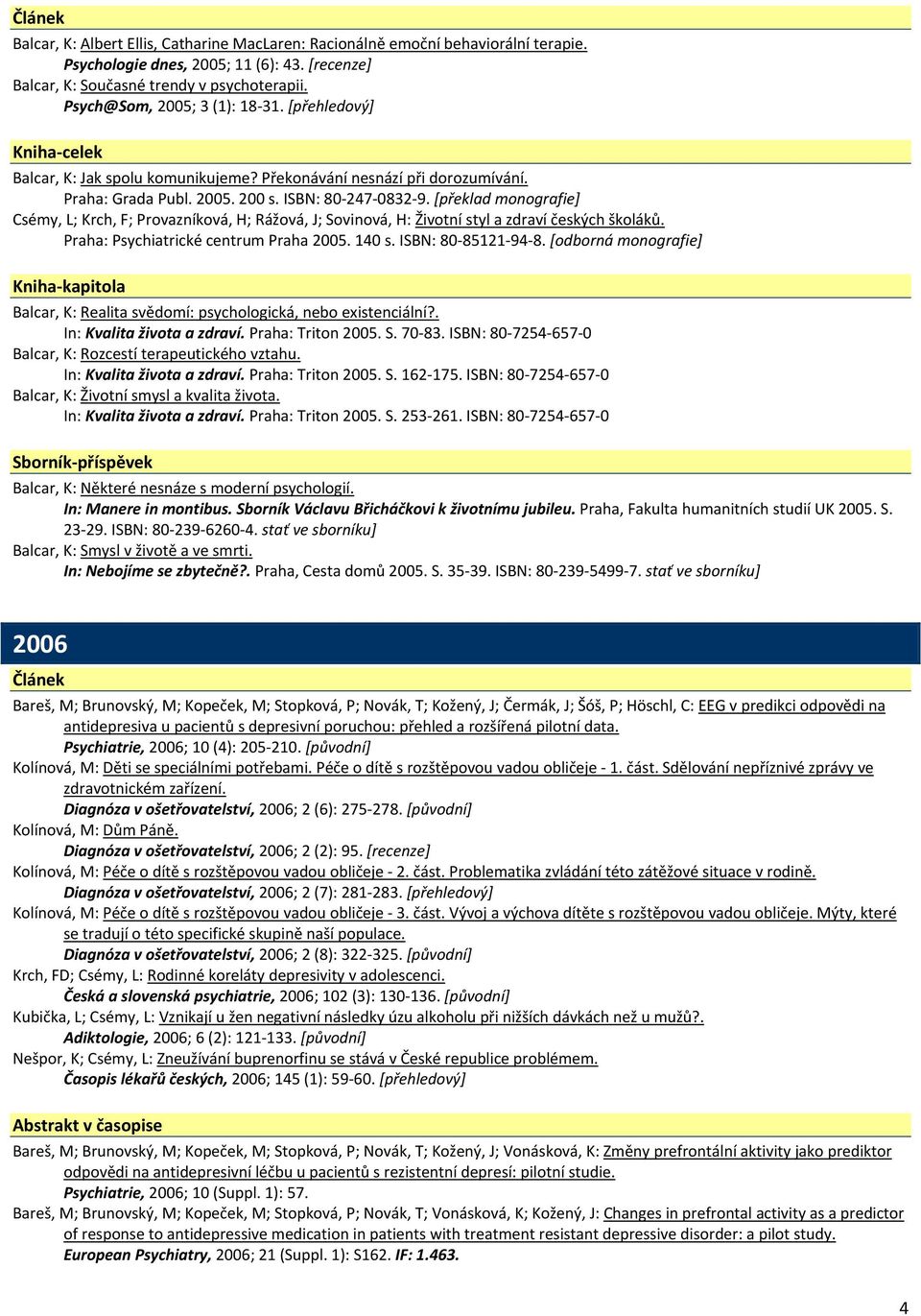 [překlad monografie] Csémy, L; Krch, F; Provazníková, H; Rážová, J; Sovinová, H: Životní styl a zdraví českých školáků. Praha: Psychiatrické centrum Praha 2005. 140 s. ISBN: 80 85121 94 8.