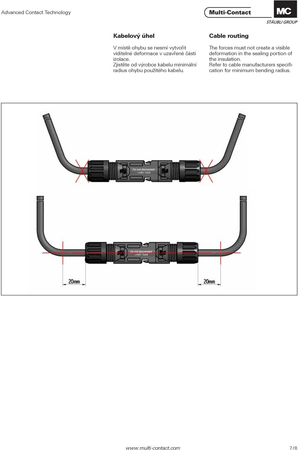 Cable routing The forces must not create a visible deformation in the sealing portion of