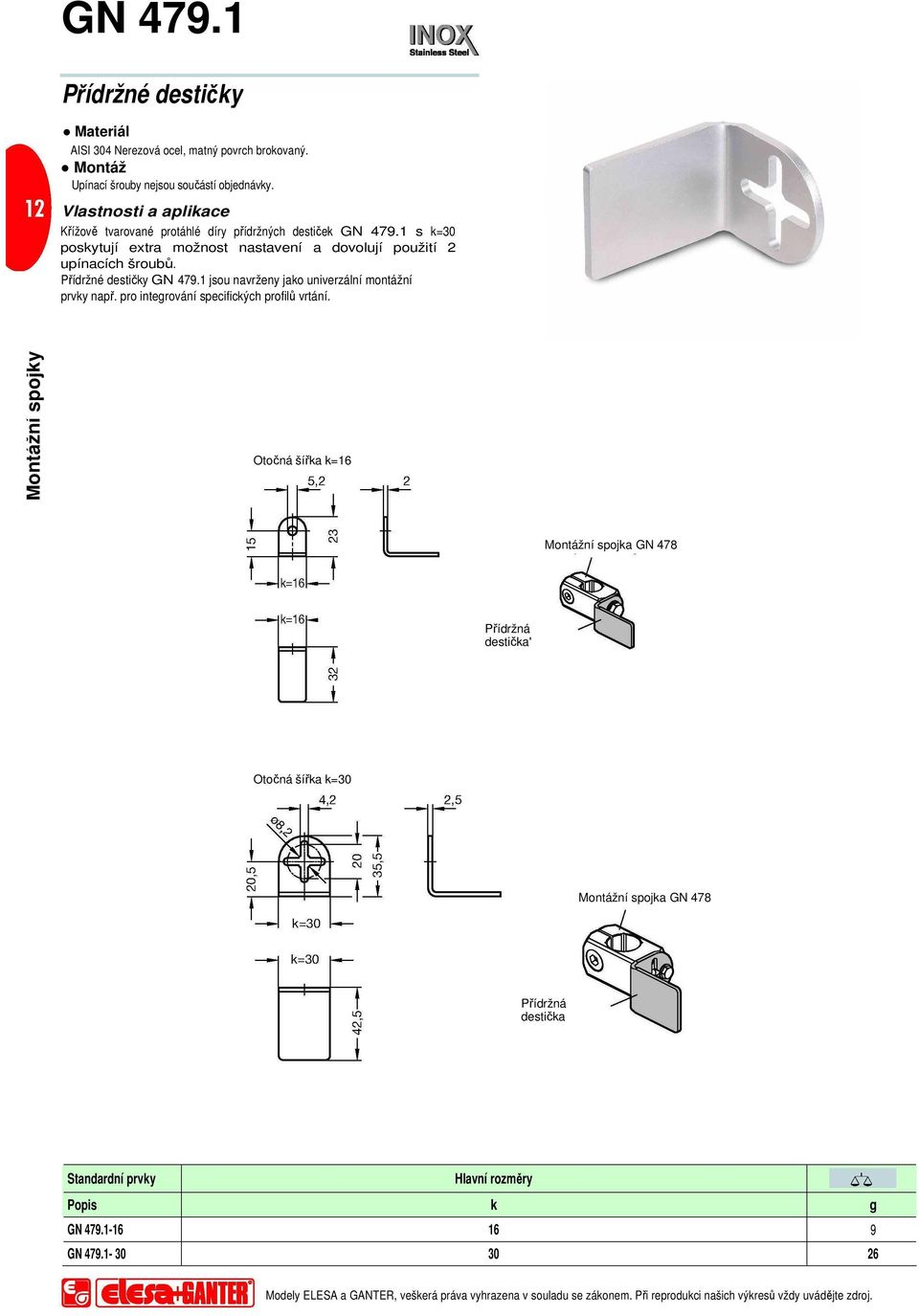 1 s k=30 poskytují extra možnost nastavení a dovolují použití 2 upínacích šroubů. Přídržné destičky GN 479.