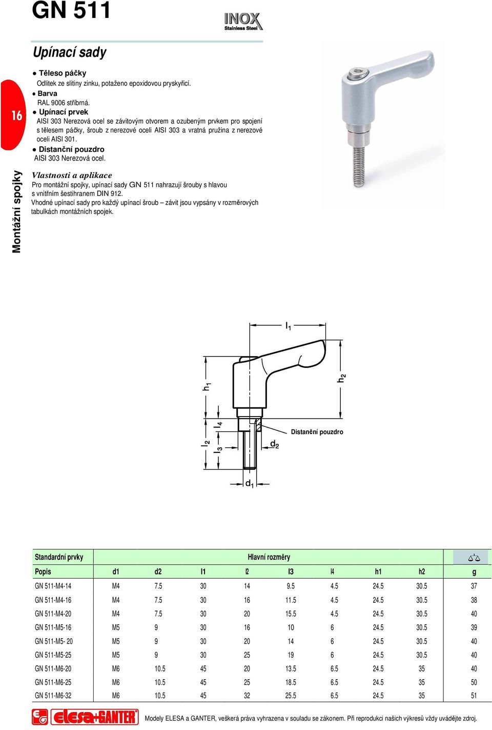 Distanční pouzdro AISI 303 Nerezová ocel. c Pro montážní spojky, upínací sady GN 511 nahrazují šrouby s hlavou s vnitřním šestihranem DIN 912.