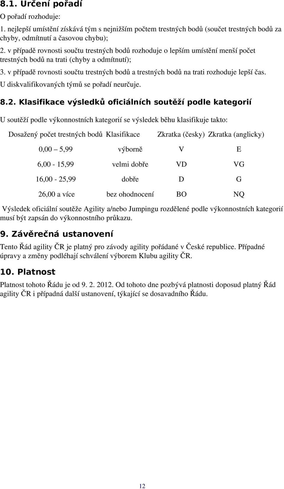 v případě rovnosti součtu trestných bodů a trestných bodů na trati rozhoduje lepší čas. U diskvalifikovaných týmů se pořadí neurčuje. 8.2.