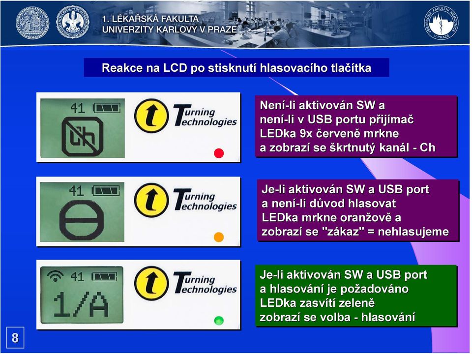 port a není-li důvod hlasovat LEDka mrkne oranžově a zobrazí se "zákaz" = nehlasujeme 8 Je-li