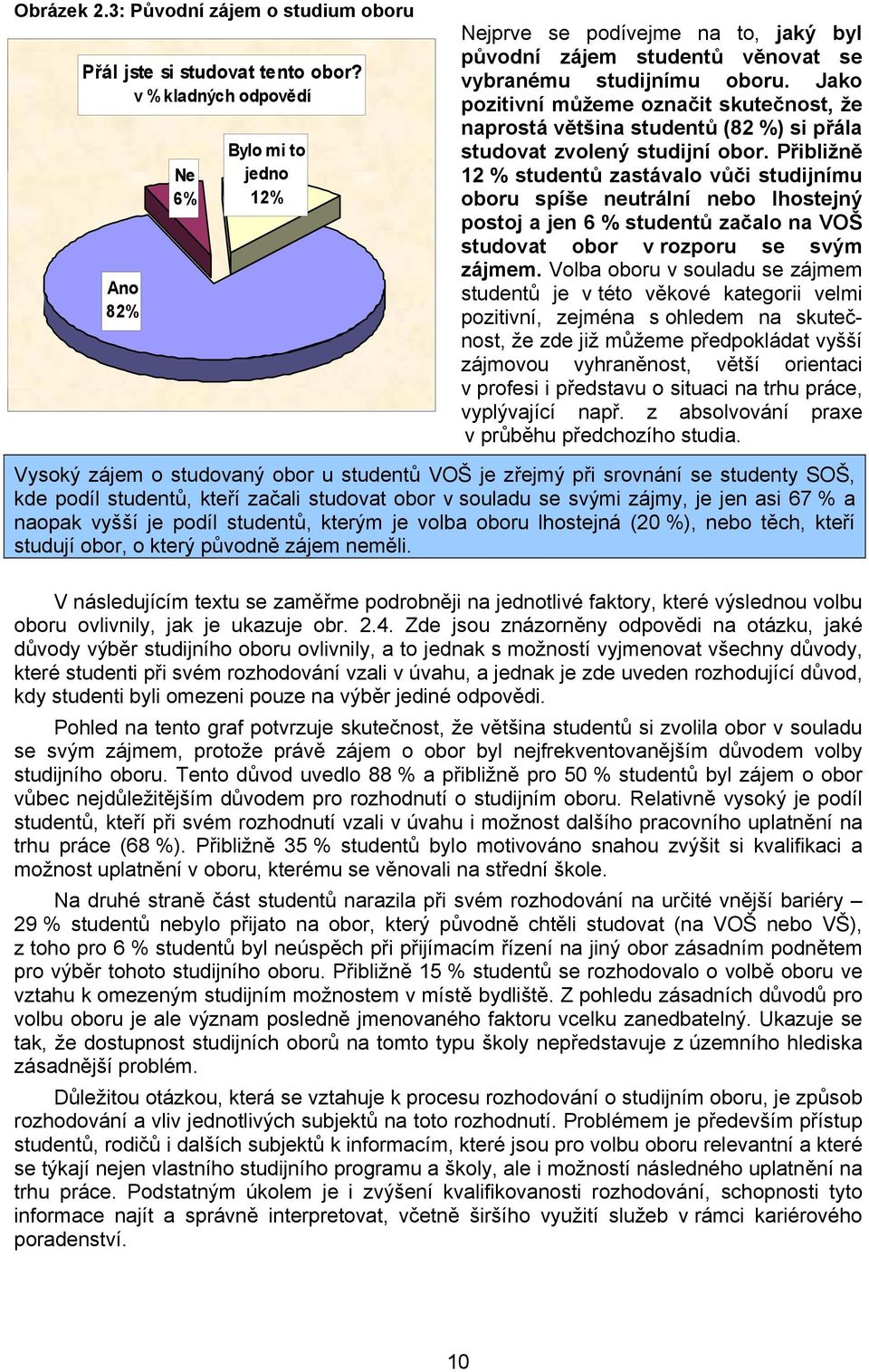 Jako pozitivní můžeme označit skutečnost, že naprostá většina studentů (82 %) si přála studovat zvolený studijní obor.