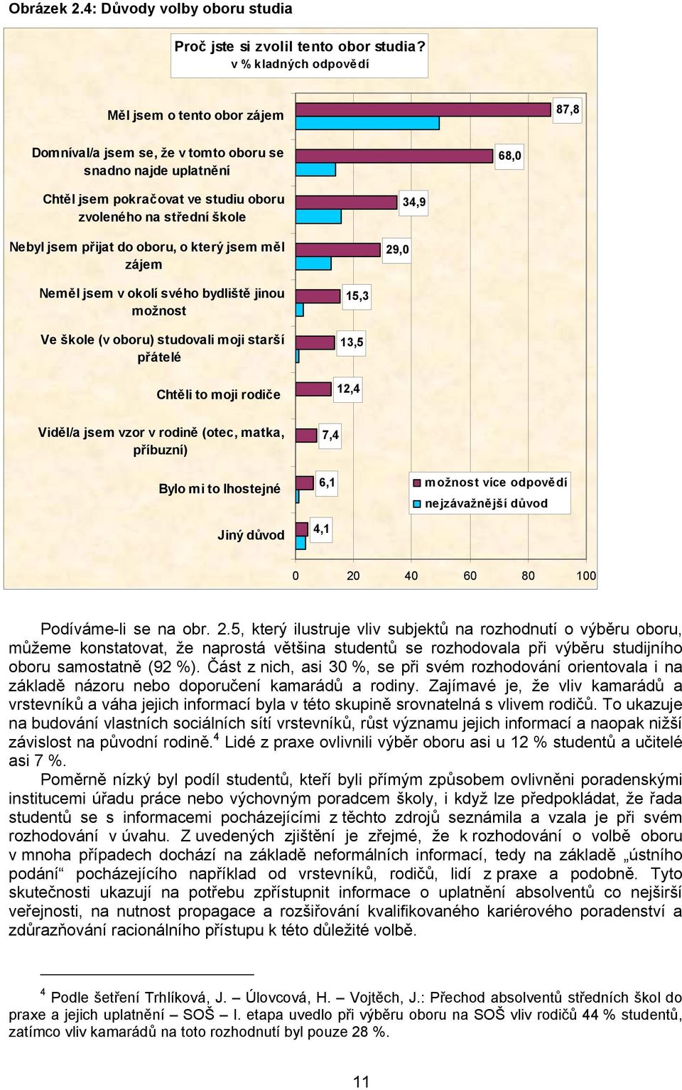 přijat do oboru, o který jsem měl zájem 29,0 34,9 Neměl jsem v okolí svého bydliště jinou možnost Ve škole (v oboru) studovali moji starší přátelé Chtěli to moji rodiče 15,3 13,5 12,4 Viděl/a jsem