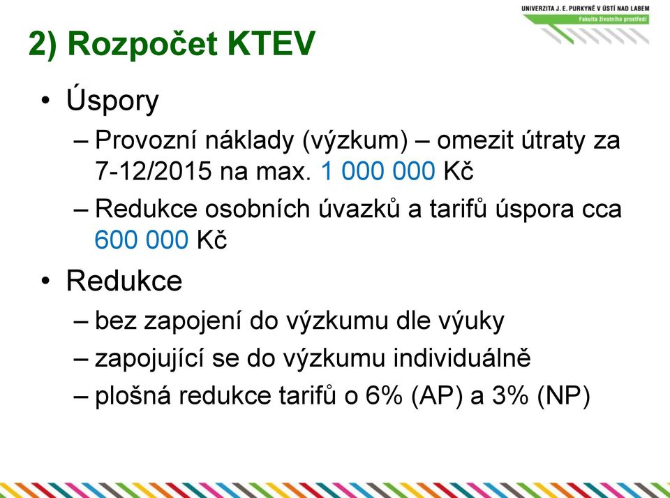 1 000 000 Kč Redukce osobních úvazků a tarifů úspora cca 600 000 Kč