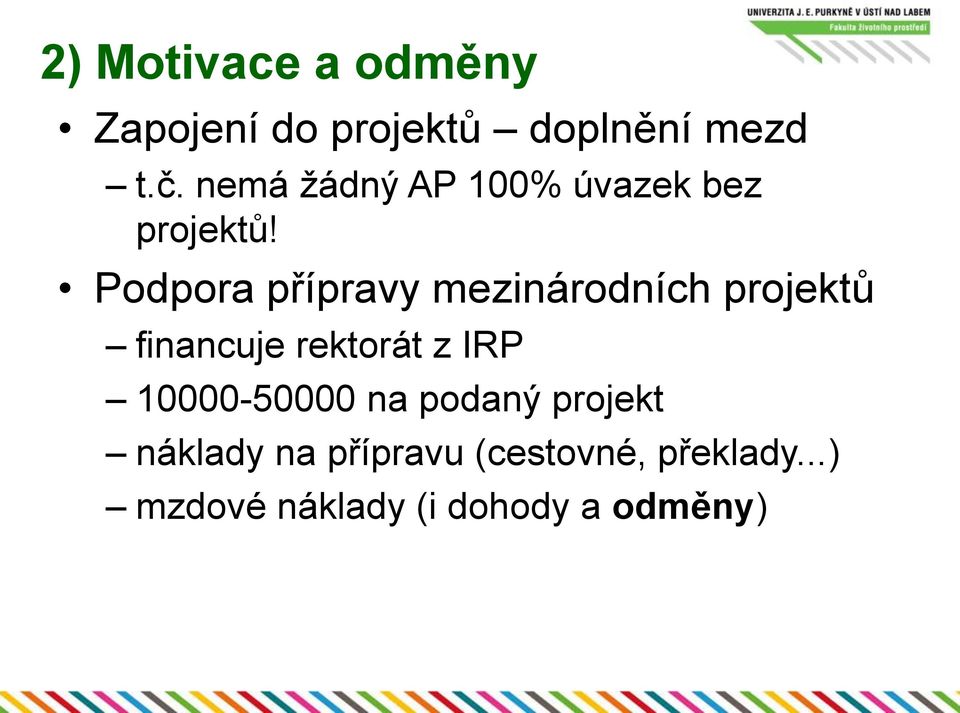 Podpora přípravy mezinárodních projektů financuje rektorát z IRP