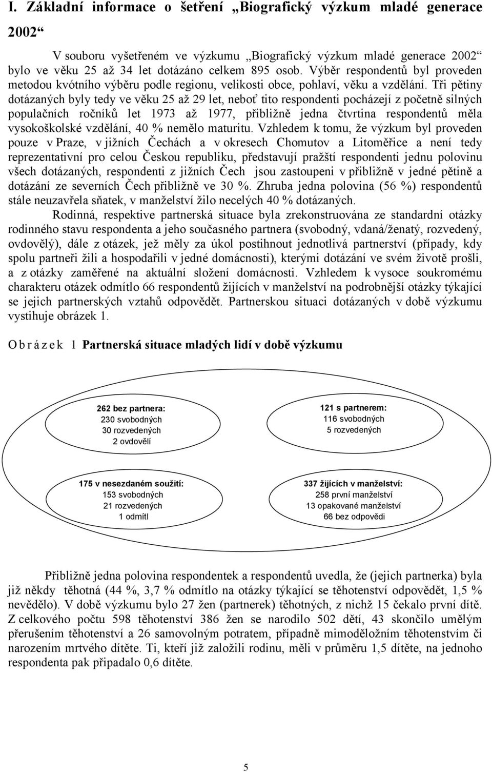 Tři pětiny dotázaných byly tedy ve věku 25 až 29 let, neboť tito respondenti pocházejí z početně silných populačních ročníků let 1973 až 1977, přibližně jedna čtvrtina respondentů měla vysokoškolské