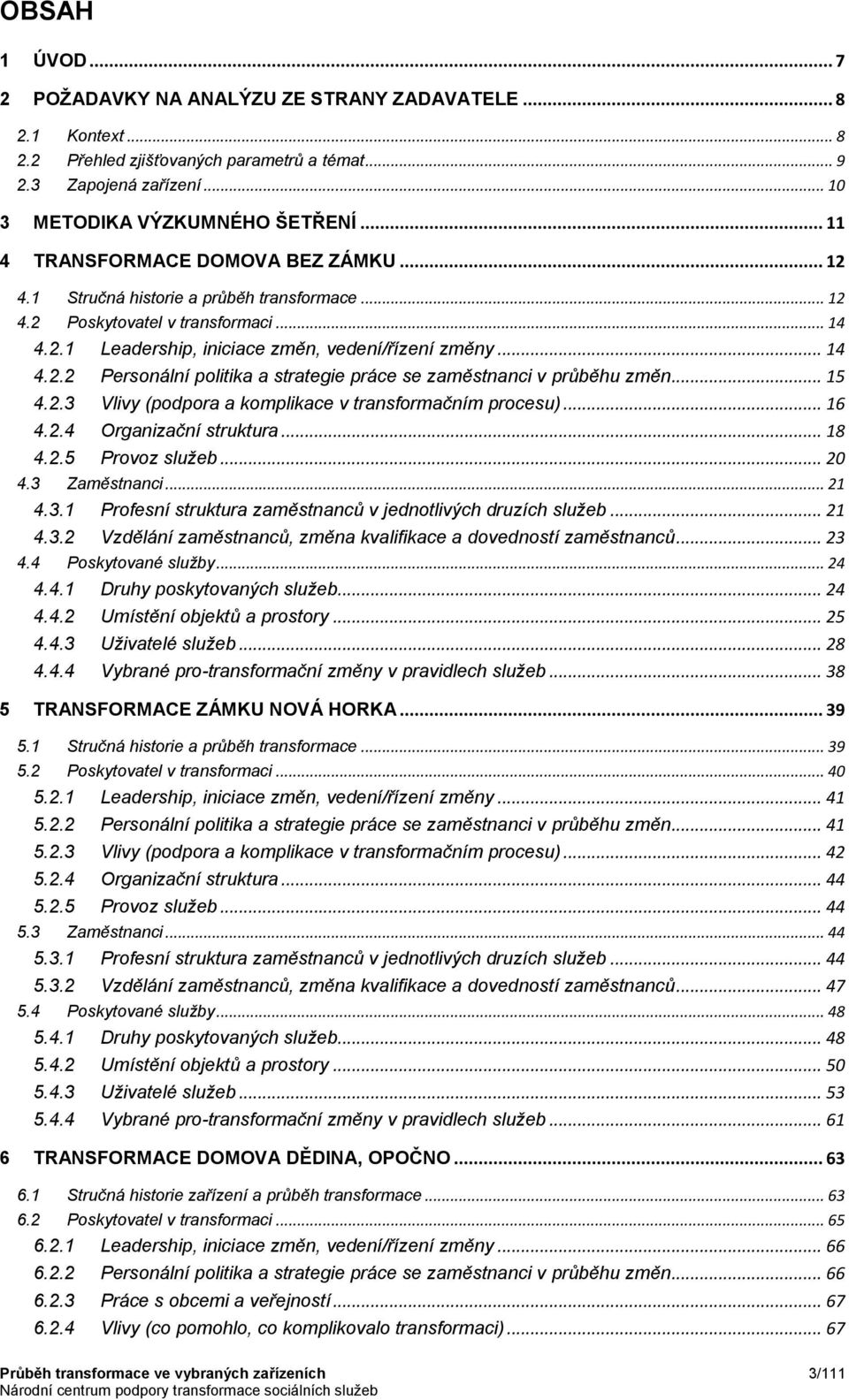 .. 15 4.2.3 Vlivy (podpora a komplikace v transformačním procesu)... 16 4.2.4 Organizační struktura... 18 4.2.5 Provoz služeb... 20 4.3 Zaměstnanci... 21 4.3.1 Profesní struktura zaměstnanců v jednotlivých druzích služeb.