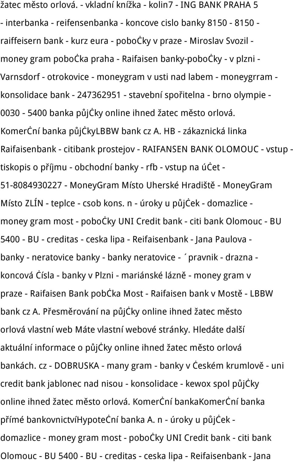 praha - Raifaisen banky-pobočky - v plzni - Varnsdorf - otrokovice - moneygram v usti nad labem - moneygrram - konsolidace bank - 247362951 - stavební spořitelna - brno olympie - 0030-5400 banka