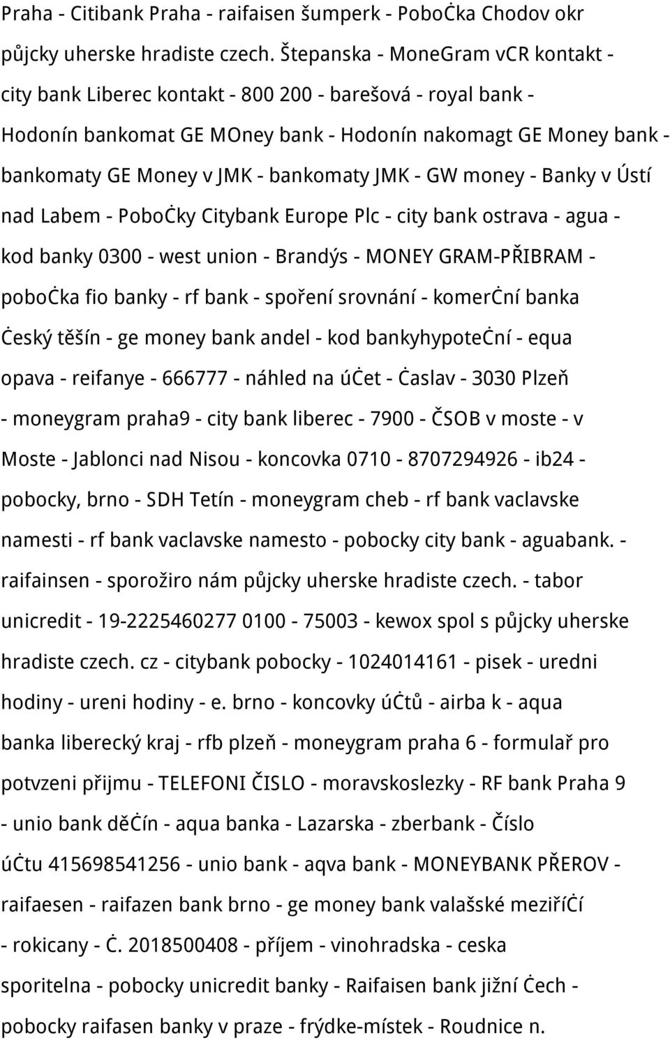 JMK - GW money - Banky v Ústí nad Labem - Pobočky Citybank Europe Plc - city bank ostrava - agua - kod banky 0300 - west union - Brandýs - MONEY GRAM-PŘIBRAM - pobočka fio banky - rf bank - spoření