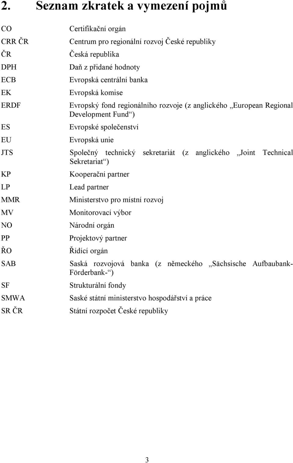 Evropská unie Společný technický sekretariát (z anglického Joint Technical Sekretariat ) Kooperační partner Lead partner Ministerstvo pro místní rozvoj Monitorovací výbor Národní orgán