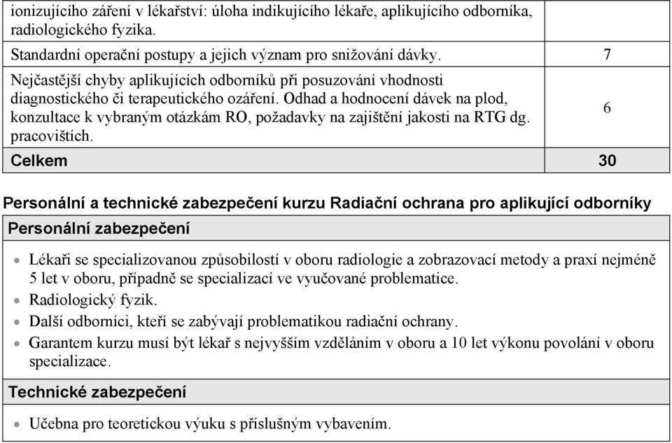 Odhad a hodnocení dávek na plod, konzultace k vybraným otázkám RO, požadavky na zajištní jakosti na RTG dg. pracovištích.