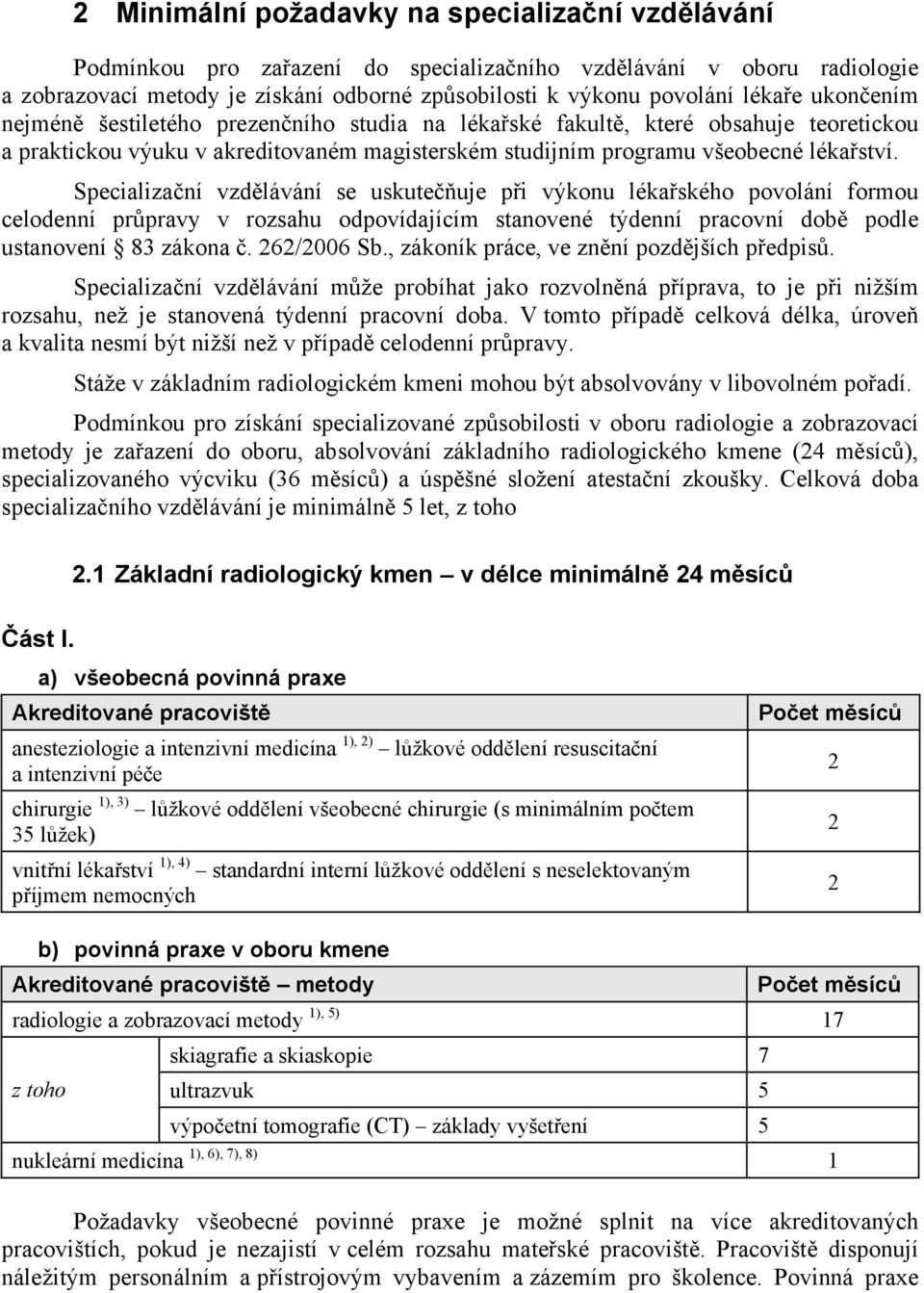 Specializaní vzdlávání se uskuteuje pi výkonu lékaského povolání formou celodenní prpravy v rozsahu odpovídajícím stanovené týdenní pracovní dob podle ustanovení 83 zákona. 262/2006 Sb.