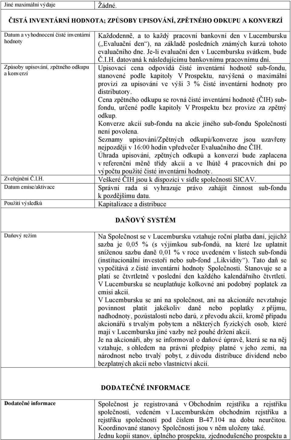 Je-li evaluační den v Lucembursku svátkem, bude Č.I.H. datovaná k následujícímu bankovnímu pracovnímu dni.