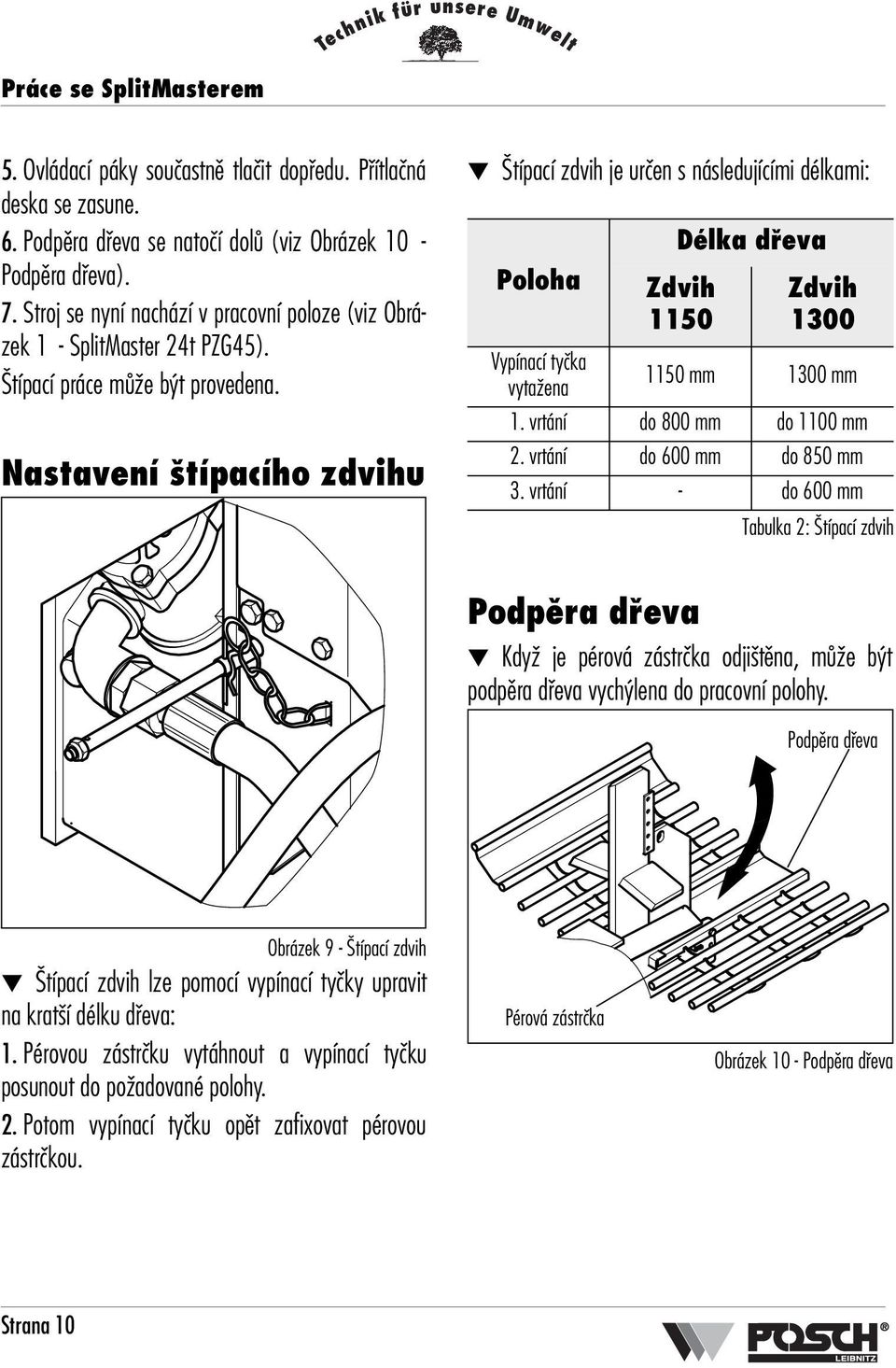 Nastavení típacího zdvihu típací zdvih je urãen s následujícími délkami: Poloha Délka dfieva Zdvih 1150 Zdvih 1300 Vypínací tyãka vytaïena 1150 mm 1300 mm 1. vrtání do 800 mm do 1100 mm 2.