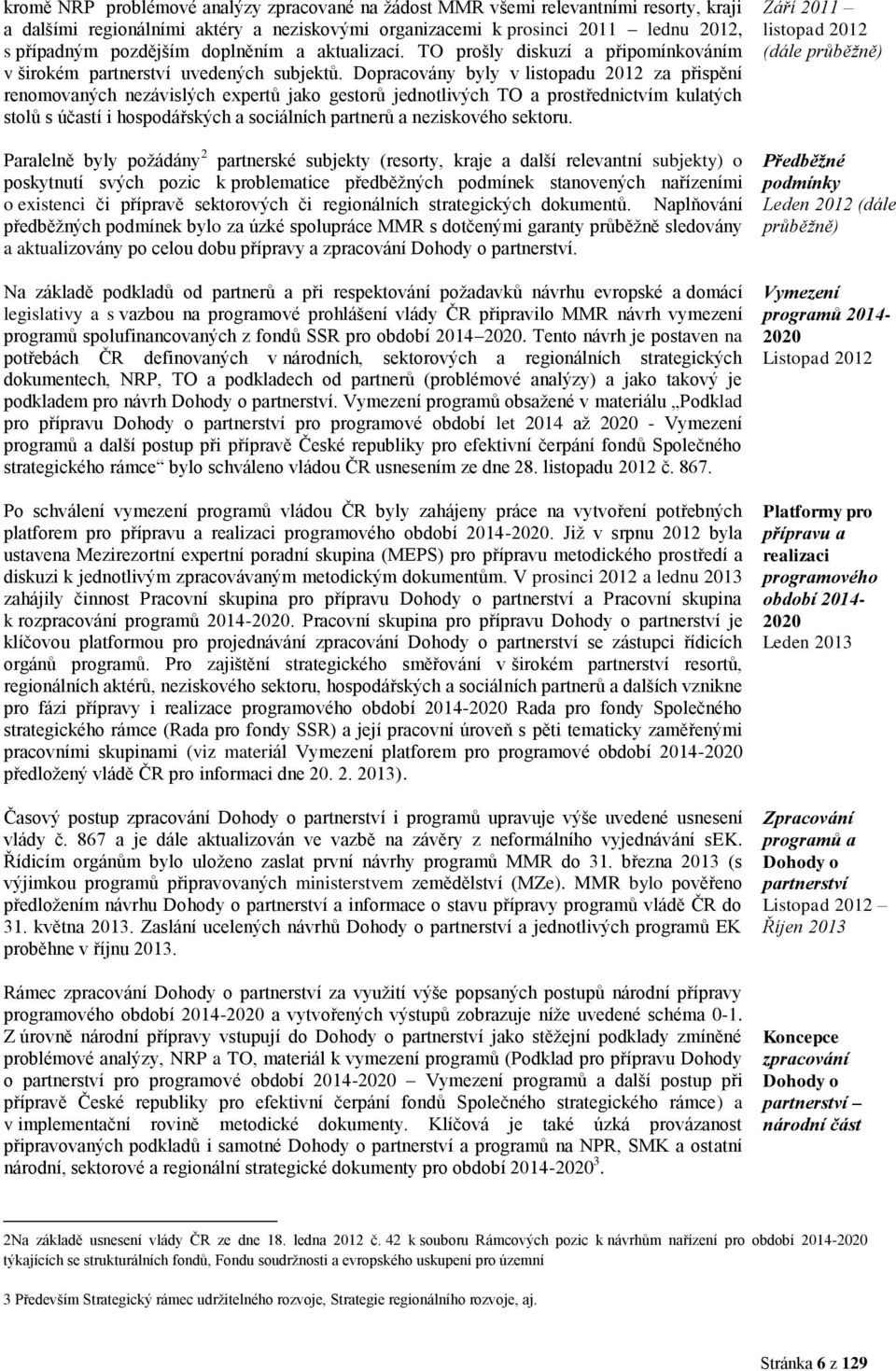 Dopracovány byly v listopadu 2012 za přispění renomovaných nezávislých expertů jako gestorů jednotlivých TO a prostřednictvím kulatých stolů s účastí i hospodářských a sociálních partnerů a