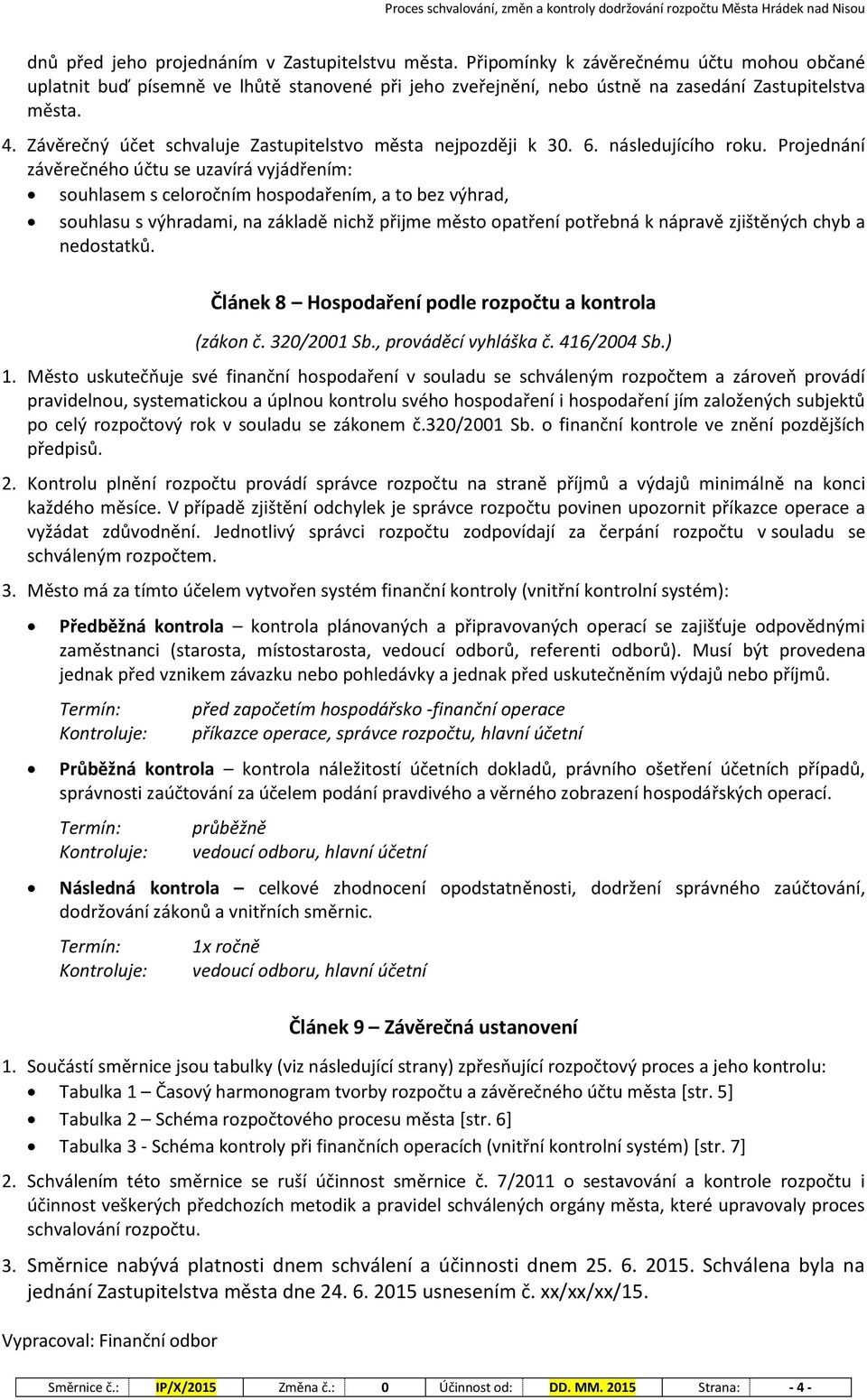 Závěrečný účet schvaluje Zastupitelstvo města nejpozději k 30. 6. následujícího roku.