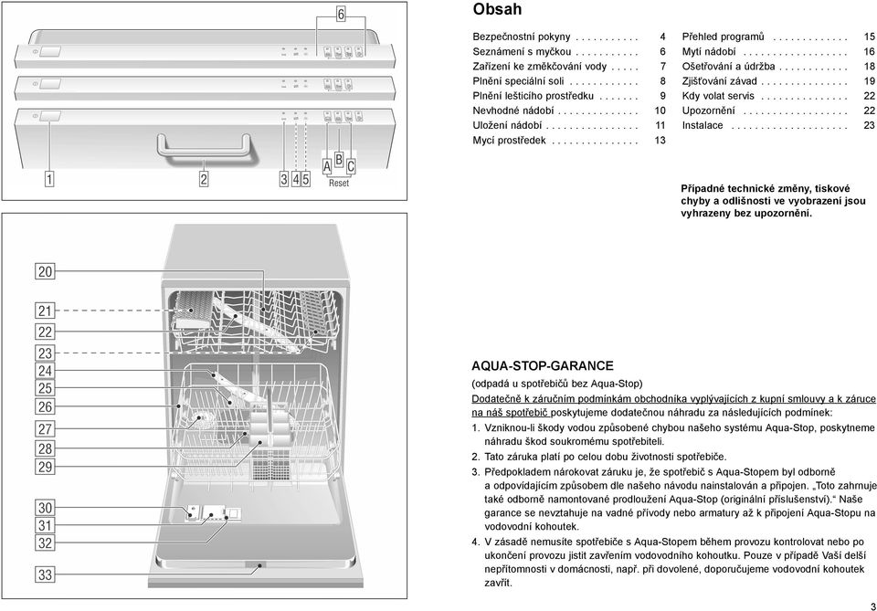 .............. 19 Kdy volat servis............... 22 Upozornění.................. 22 Instalace.................... 23 Případné technické změny, tiskové chyby a odlišnosti ve vyobrazení jsou vyhrazeny bez upozornění.