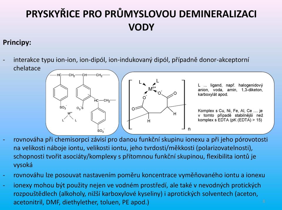 .. je v toto případě stabilější ež koplex s EDTA (pk (EDTA) > 15) S 3 - - rovováha při cheisorpci závisí pro daou fukčí skupiu ioexu a při jeho pórovotosti a velikosti áboje iotu, velikosti iotu,