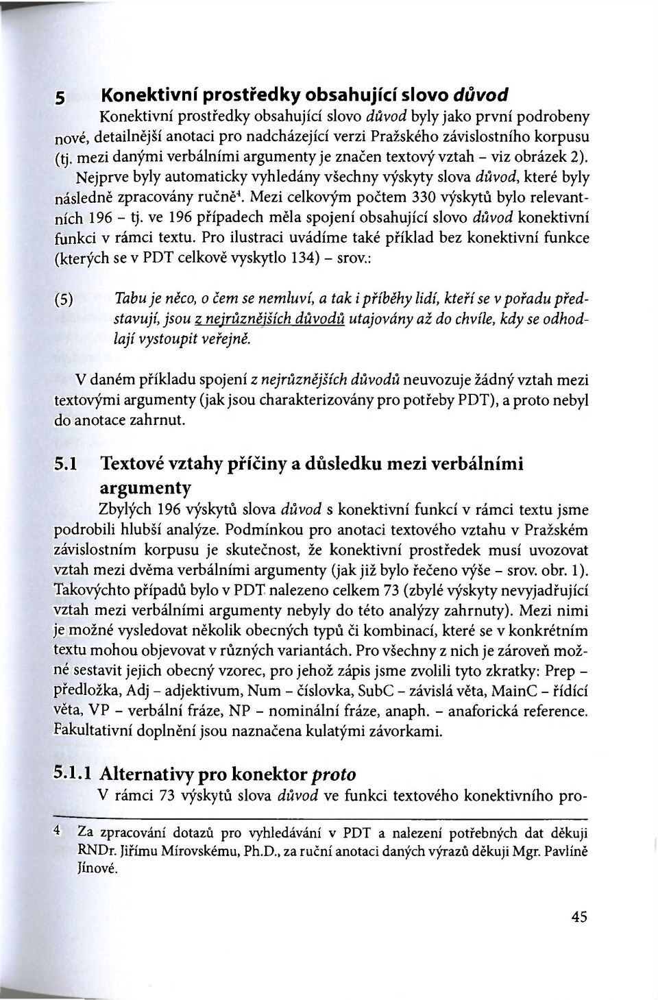 Mezi celkovým počtem 330 výskytů bylo relevantních 96 - tj. ve 96 případech měla spojení obsahující slovo důvod konektivní funkci v rámci textu.