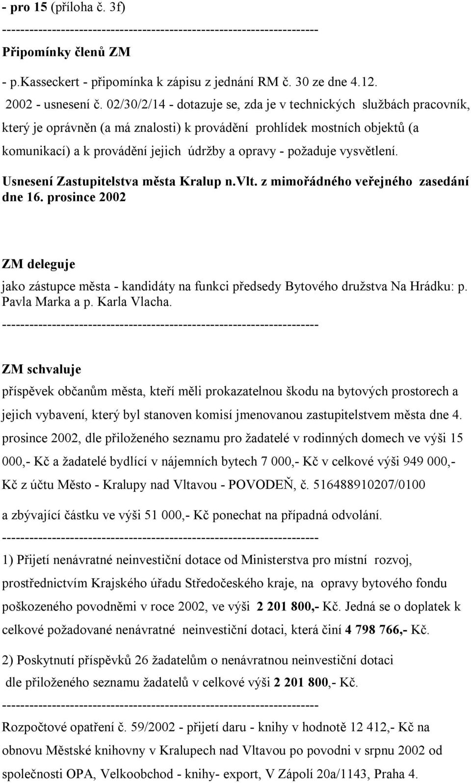 požaduje vysvětlení. Usnesení Zastupitelstva města Kralup n.vlt. z mimořádného veřejného zasedání dne 16.