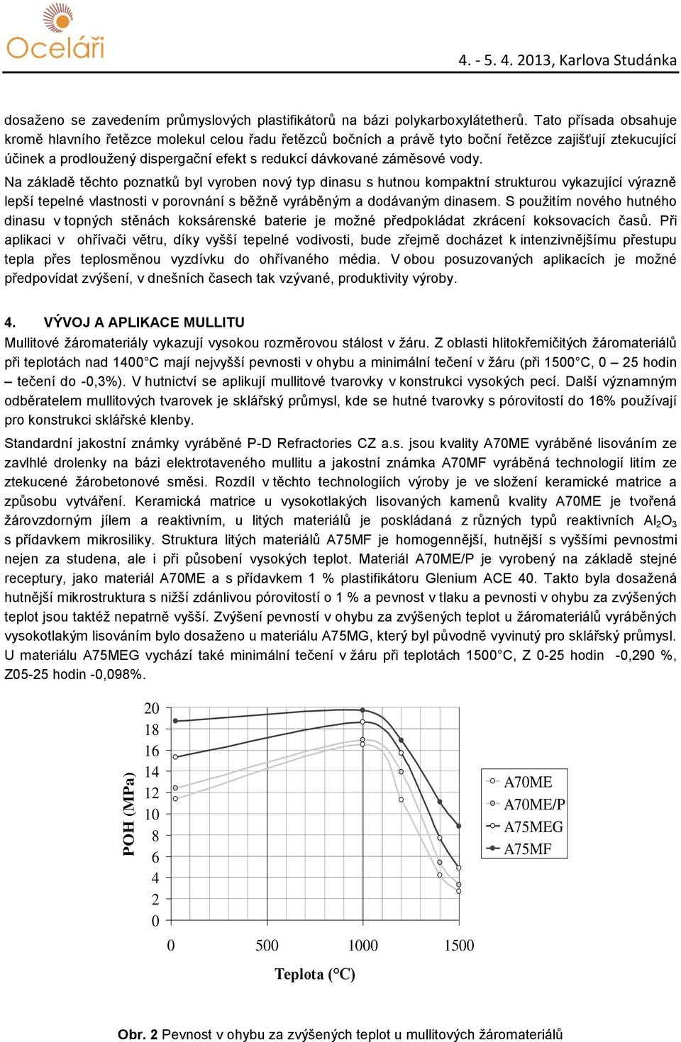 vody. Na základě těchto poznatků byl vyroben nový typ dinasu s hutnou kompaktní strukturou vykazující výrazně lepší tepelné vlastnosti v porovnání s běžně vyráběným a dodávaným dinasem.