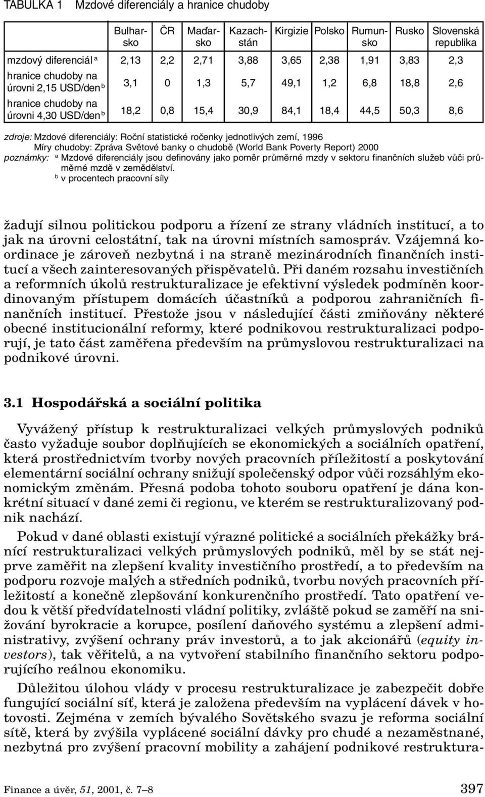 statistické ročenky jednotlivých zemí, 1996 Míry chudoby: Zpráva Světové banky o chudobě (World Bank Poverty Report) 2000 poznámky: a Mzdové diferenciály jsou definovány jako poměr průměrné mzdy v