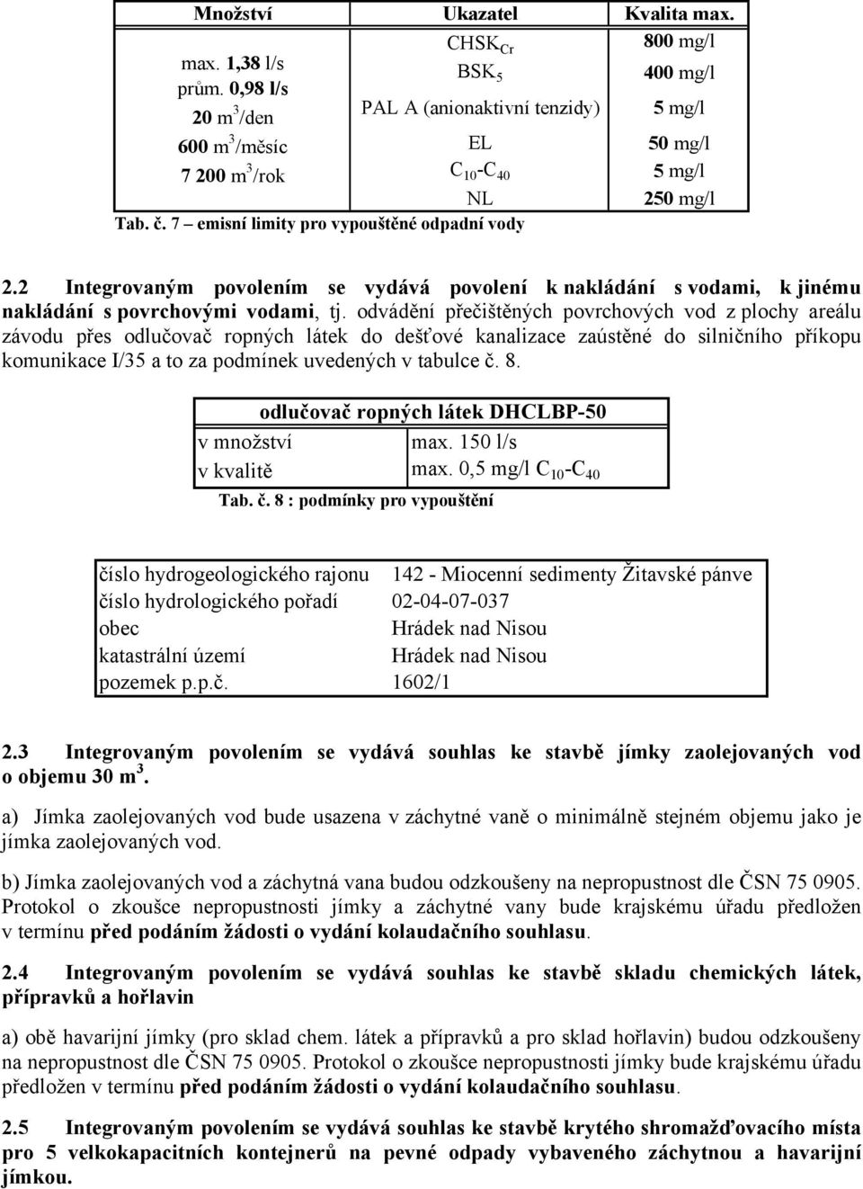 2 Integrovaným povolením se vydává povolení k nakládání s vodami, k jinému nakládání s povrchovými vodami, tj.