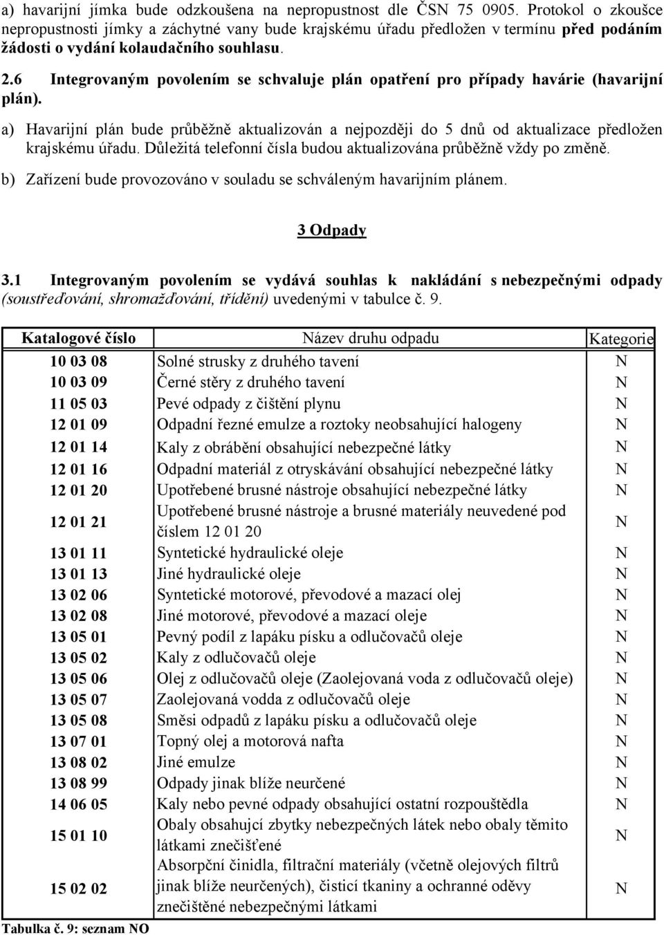 6 Integrovaným povolením se schvaluje plán opatření pro případy havárie (havarijní plán). a) Havarijní plán bude průběžně aktualizován a nejpozději do 5 dnů od aktualizace předložen krajskému úřadu.