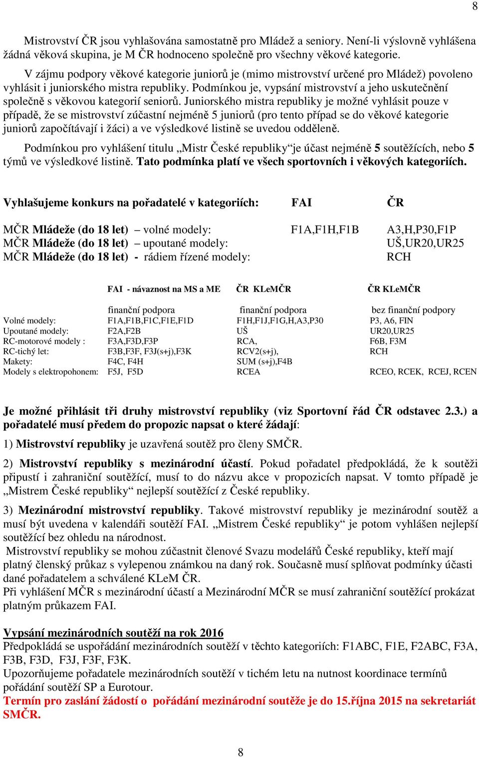 Podmínkou je, vypsání mistrovství a jeho uskutečnění společně s věkovou kategorií seniorů.