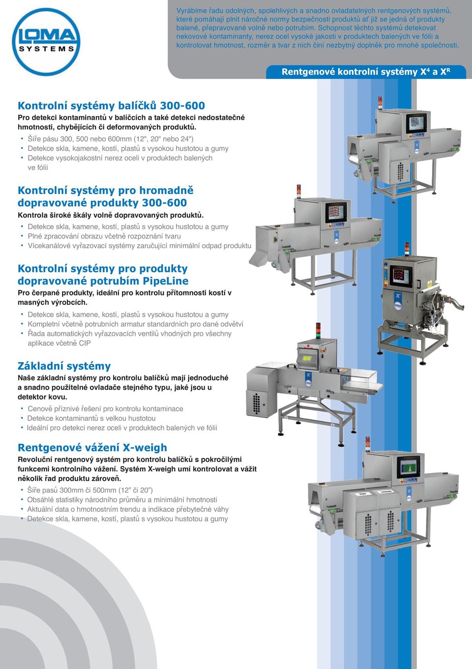 Schopnost těchto systémů detekovat nekovové kontaminanty, nerez ocel vysoké jakosti v produktech balených ve fólii a kontrolovat hmotnost, rozměr a tvar z nich činí nezbytný doplněk pro mnohé