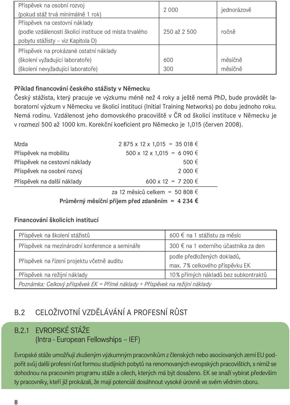 který pracuje ve výzkumu méně než 4 roky a ještě nemá PhD, bude provádět laboratorní výzkum v Německu ve školicí instituci (Initial Training Networks) po dobu jednoho roku. Nemá rodinu.