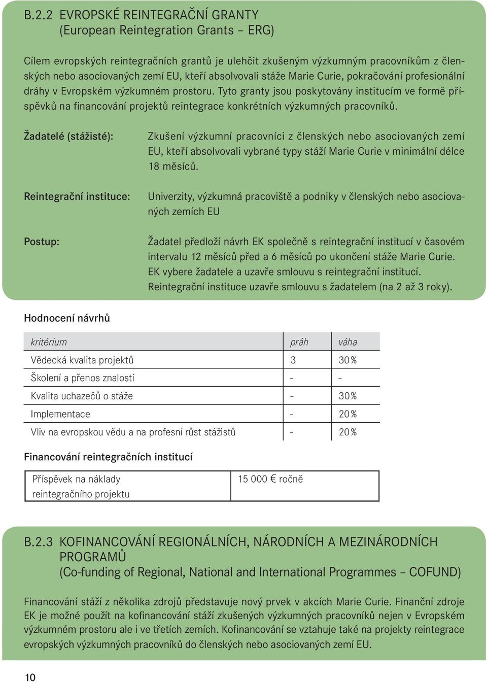 Tyto granty jsou poskytovány institucím ve formě příspěvků na financování projektů reintegrace konkrétních výzkumných pracovníků.