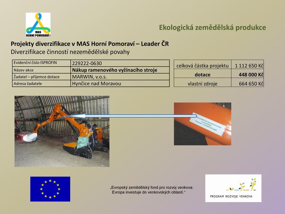 229222-0630 Žadatel příjemce Adresa žadatele Nákup ramenového vyžínacího stroje