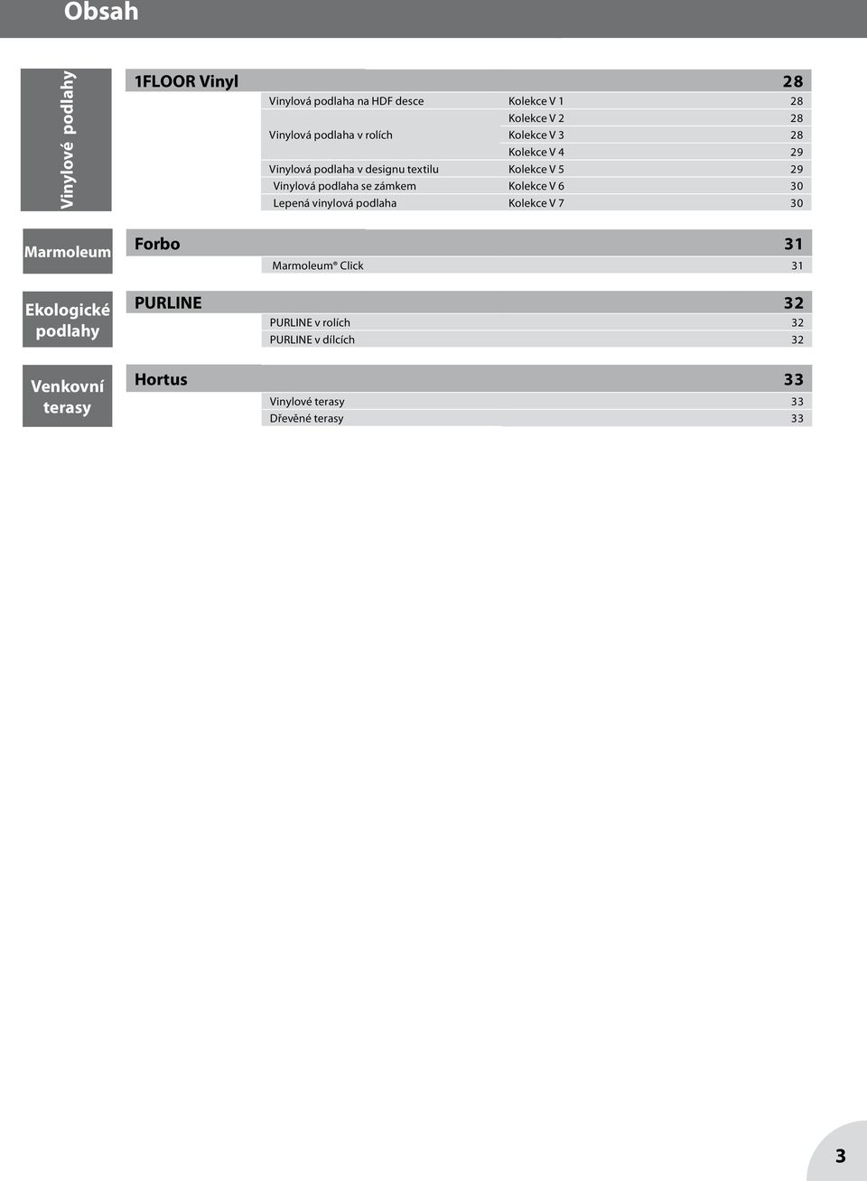 textilu Kolekce V 5 29 Vinylová podlaha se zámkem Kolekce V 6 30 Lepená vinylová podlaha Kolekce V 7 30 Forbo 31