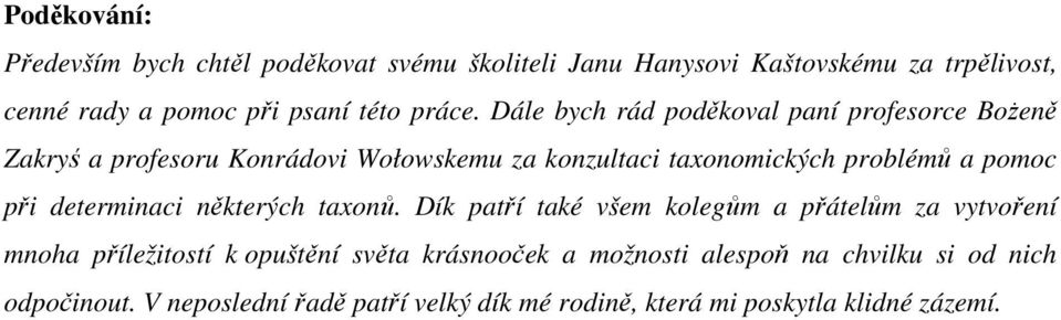 Dále bych rád poděkoval paní profesorce BoŜeně Zakryś a profesoru Konrádovi Wołowskemu za konzultaci taxonomických problémů a pomoc