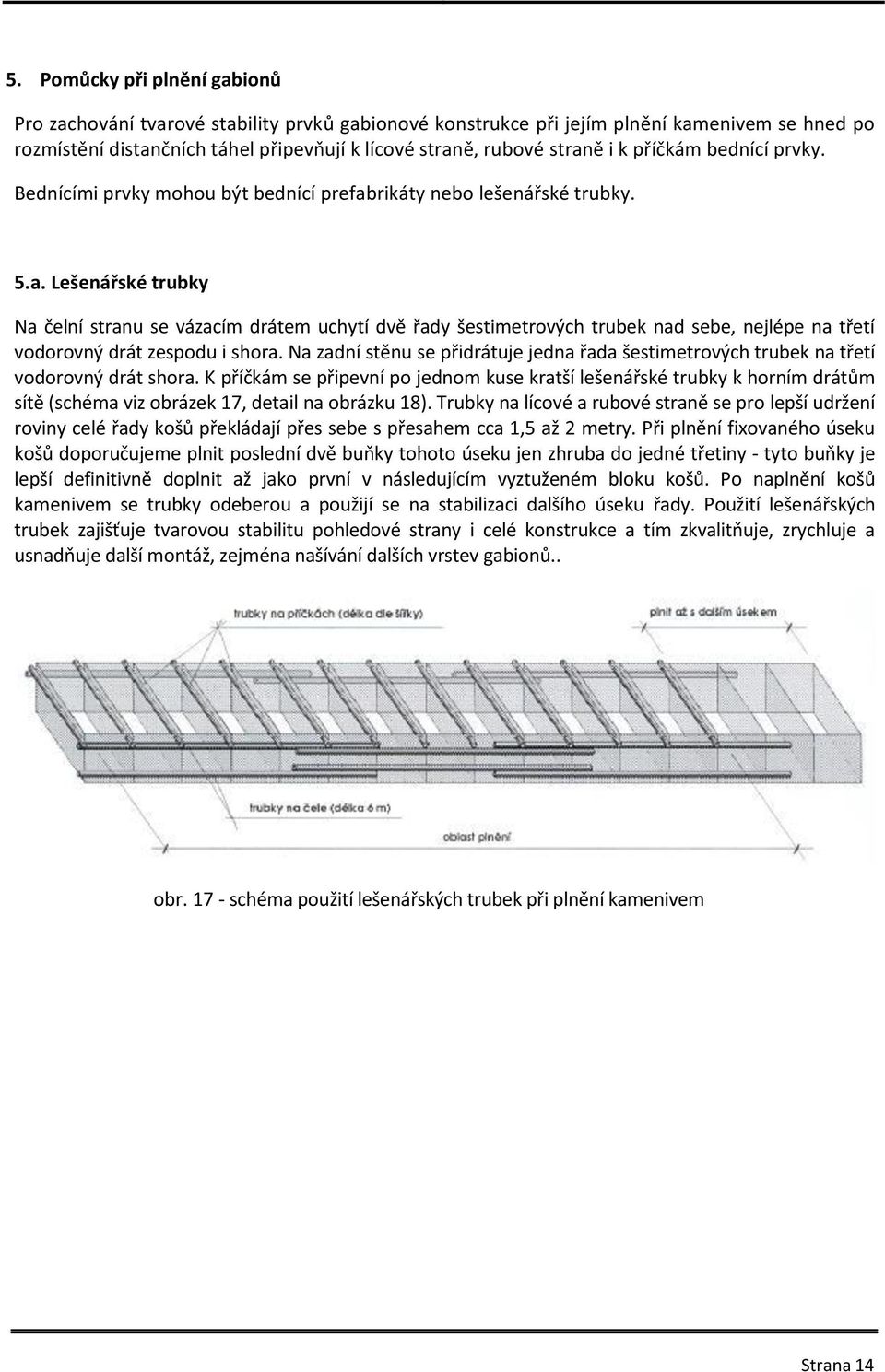 rikáty nebo lešenářské trubky. 5.a. Lešenářské trubky Na čelní stranu se vázacím drátem uchytí dvě řady šestimetrových trubek nad sebe, nejlépe na třetí vodorovný drát zespodu i shora.