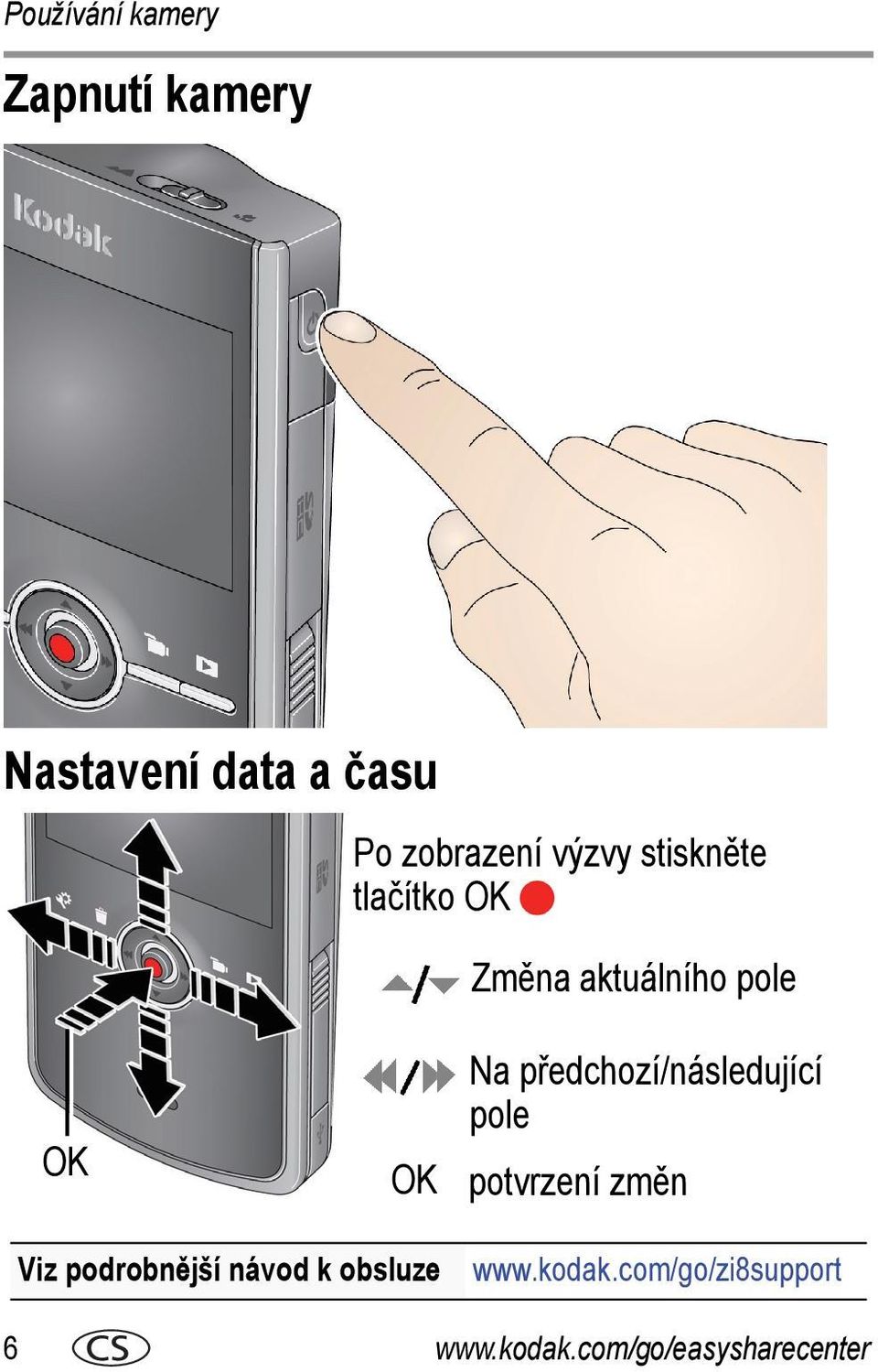 předchozí/následující pole potvrzení změn Viz podrobnější návod k