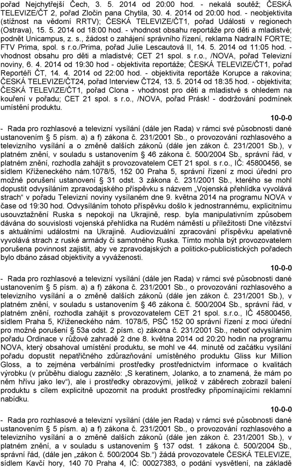 5. 2014 od 11:05 hod. - vhodnost obsahu pro děti a mladistvé; CET 21 spol. s r.o., /NOVA, pořad Televizní noviny, 6. 4.