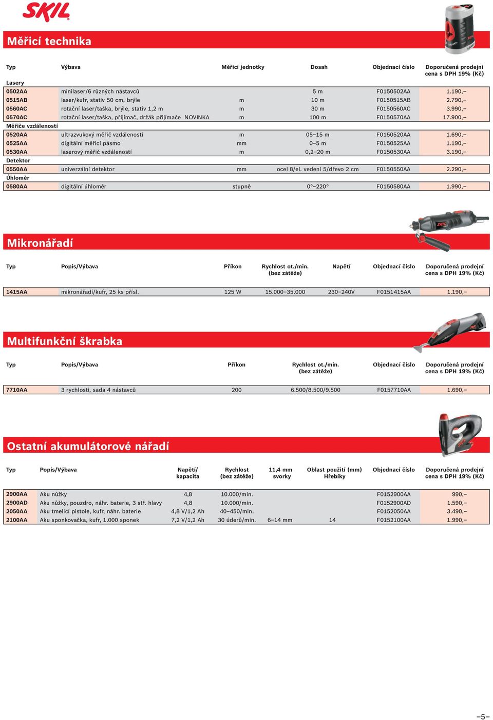 900, Měřiče vzdáleností 0520AA ultrazvukový měřič vzdáleností m 05 15 m F0150520AA 1.690, 0525AA digitální měřicí pásmo mm 0 5 m F0150525AA 1.